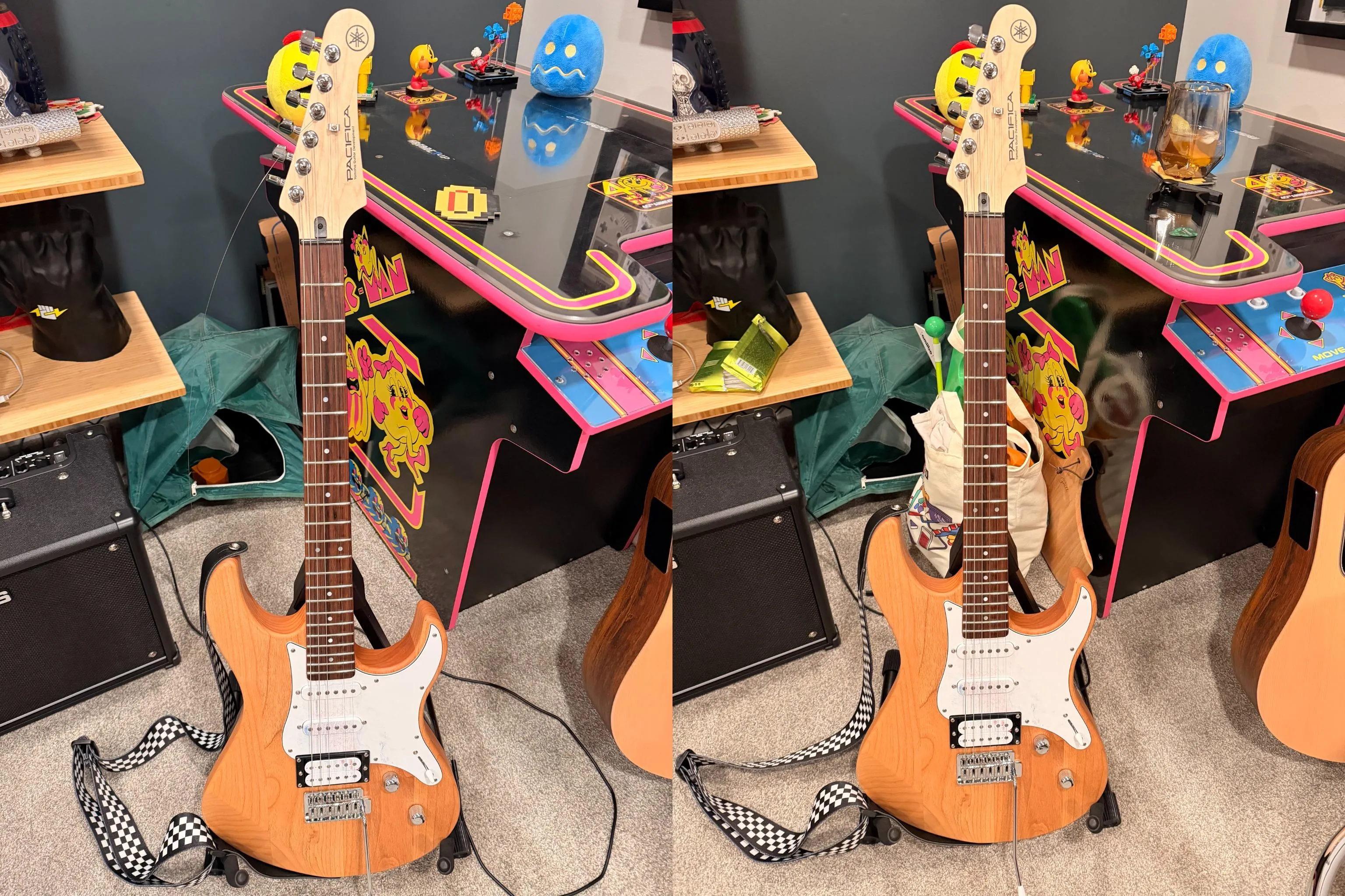 Guitar before and after changing a string